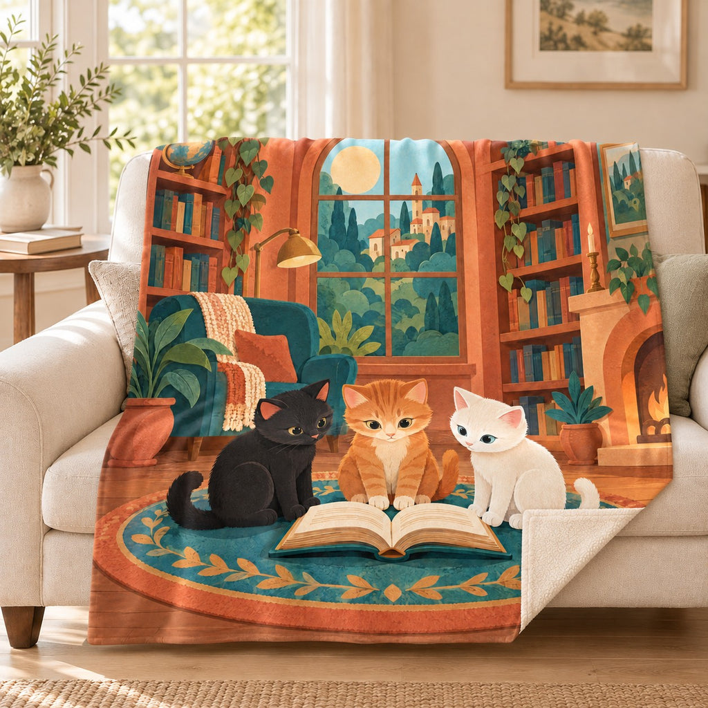 The Book Club blanket, on a sofa