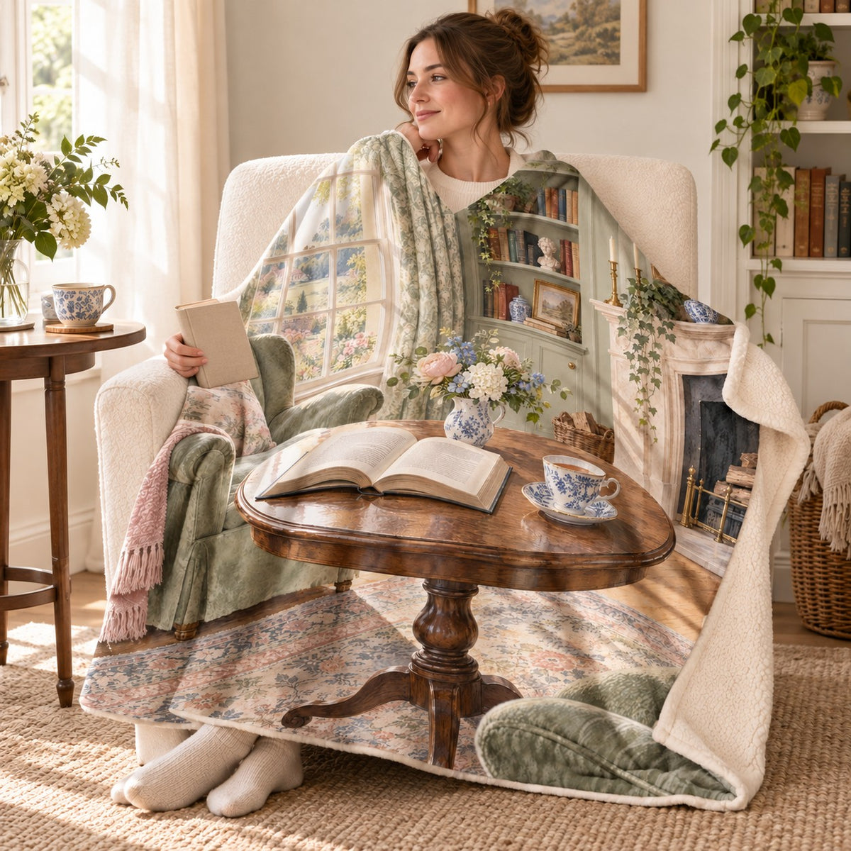 Tea and a Novel blanket, wrapped around a reader