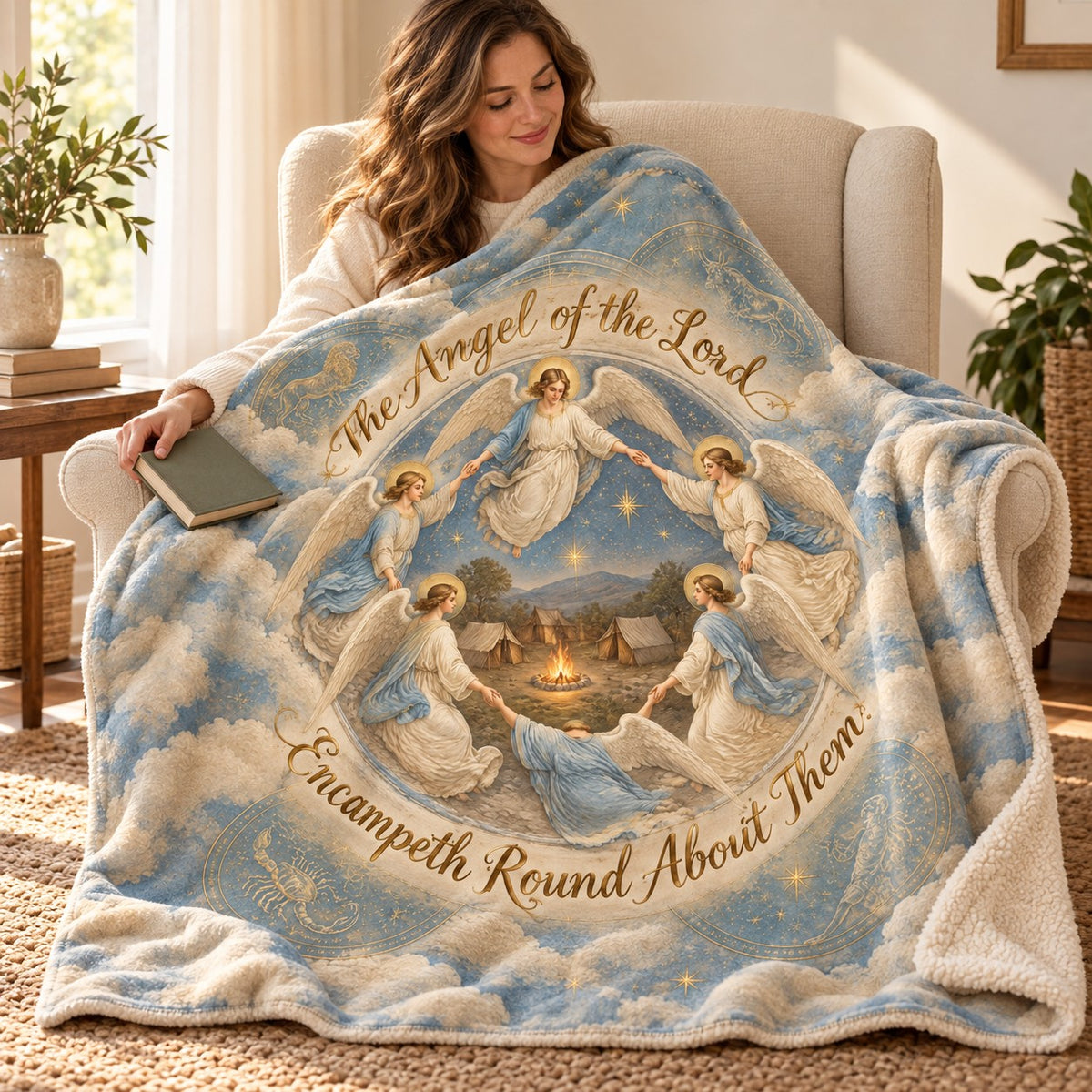 The Angel of the Lord Encampeth Round About Them. blanket, wrapped around a reader