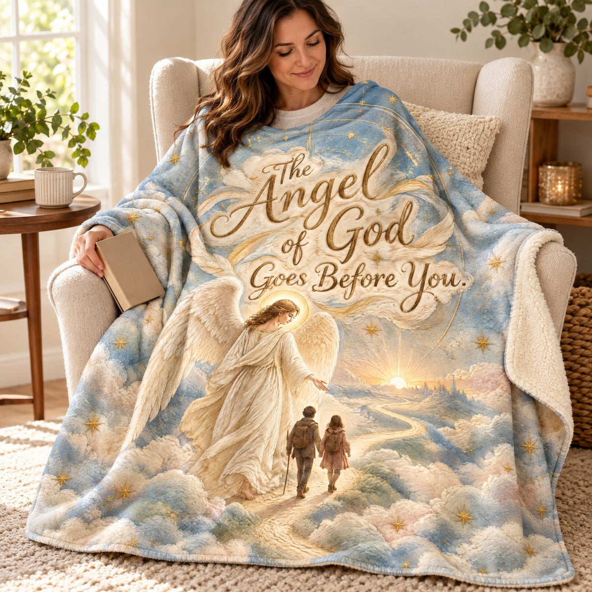 The Angel of God Goes Before You. blanket, wrapped around a reader