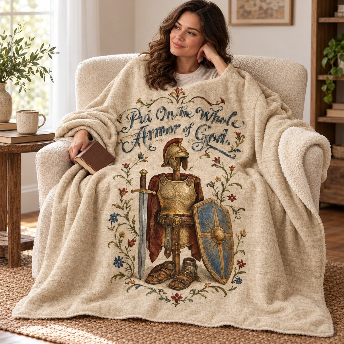Put On the Whole Armor of God. blanket, wrapped around a reader