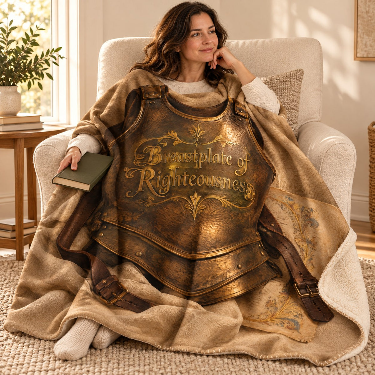 Breastplate of Righteousness. blanket, wrapped around a reader