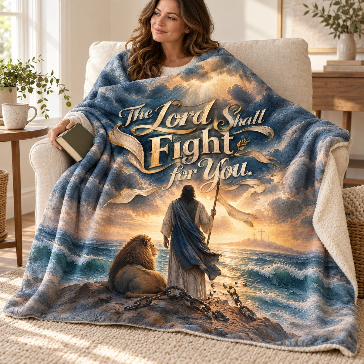 The Lord Shall Fight for You. blanket, wrapped around a reader