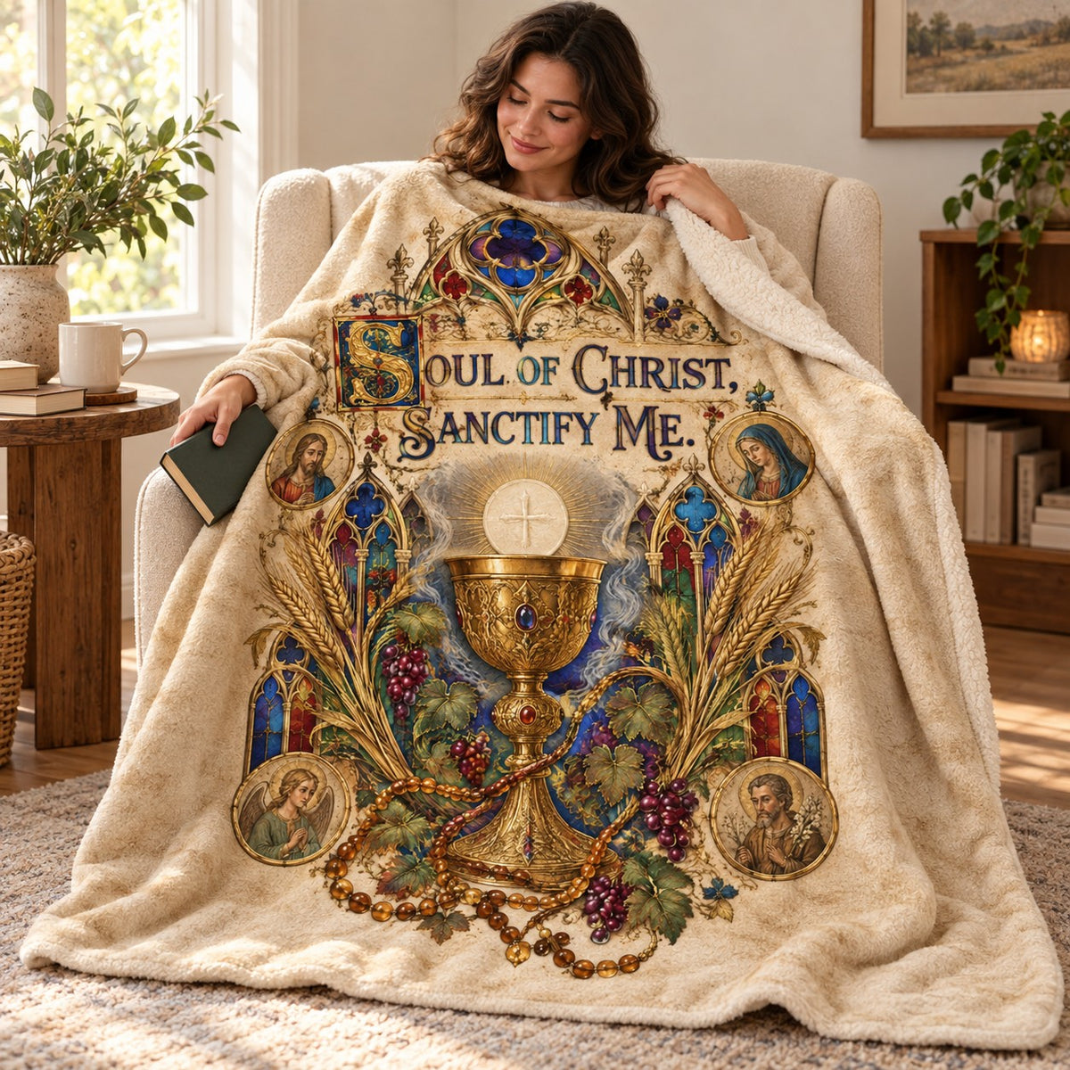 Soul of Christ, Sanctify Me. blanket, wrapped around a reader