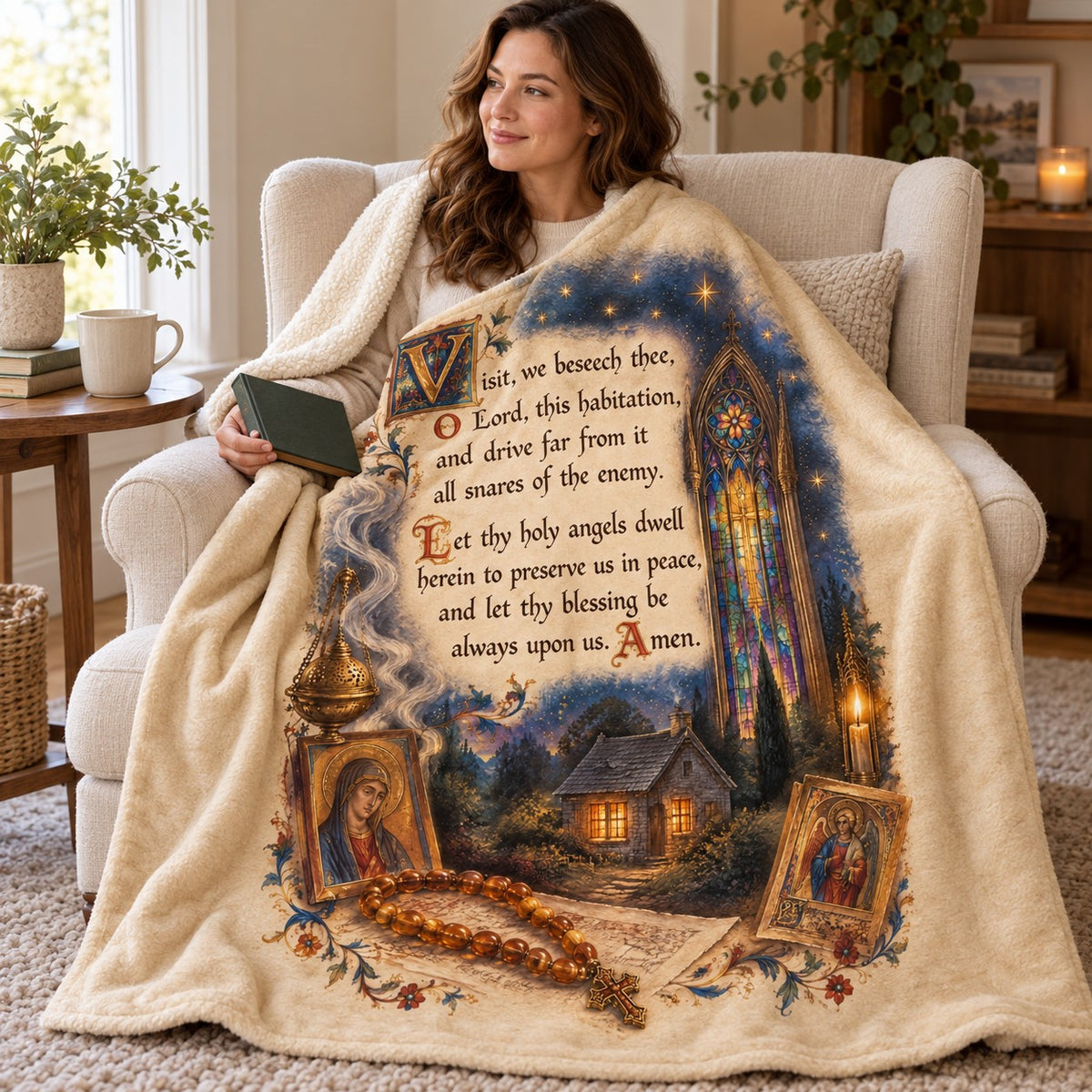 Visit, We Beseech Thee, O Lord, This Habitation blanket, wrapped around a reader