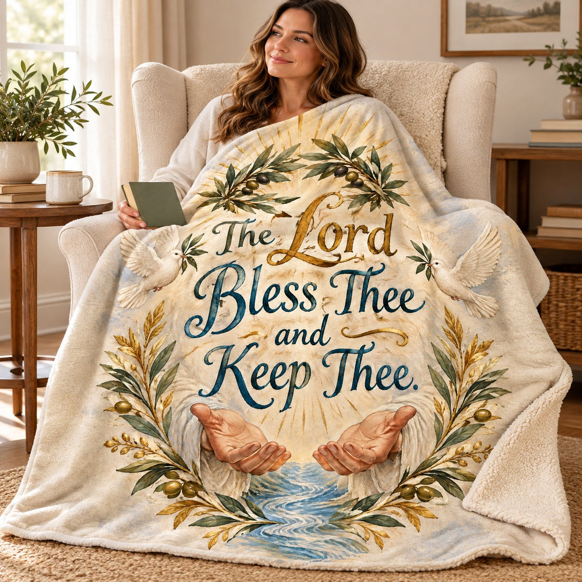 The Lord Bless Thee and Keep Thee. blanket, wrapped around a reader