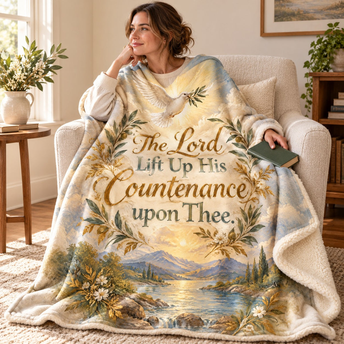 The Lord Lift Up His Countenance upon Thee. blanket, wrapped around a reader