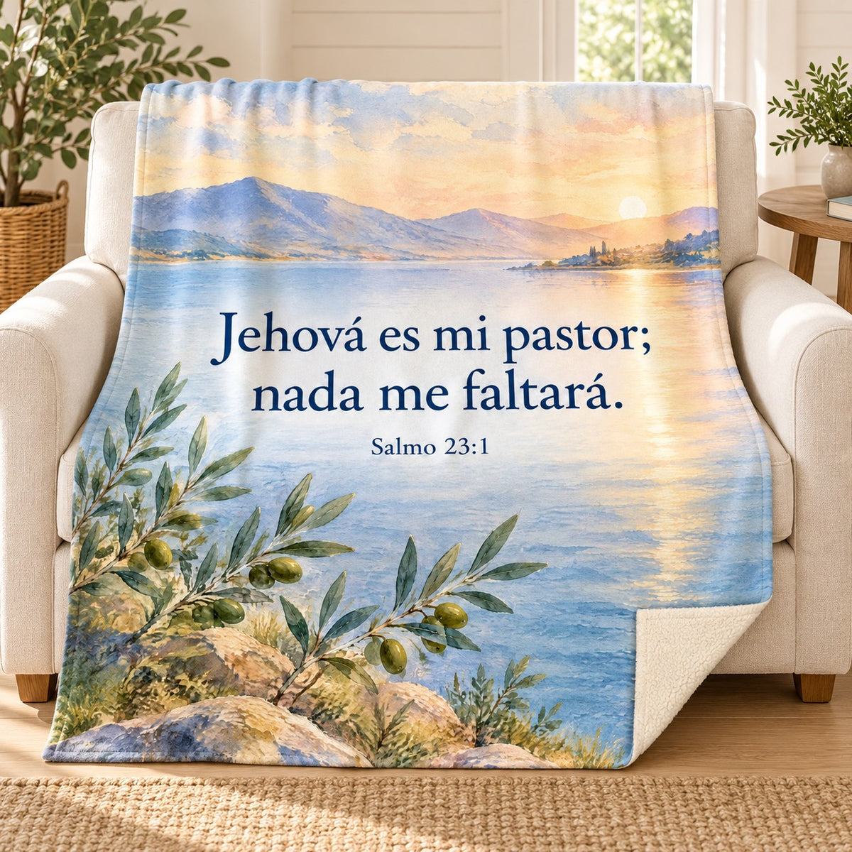 Jehová es mi pastor;
nada me faltará. blanket, on a sofa