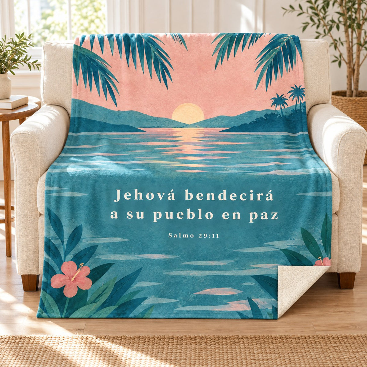 Jehová bendecirá
a su pueblo en paz blanket, on a sofa