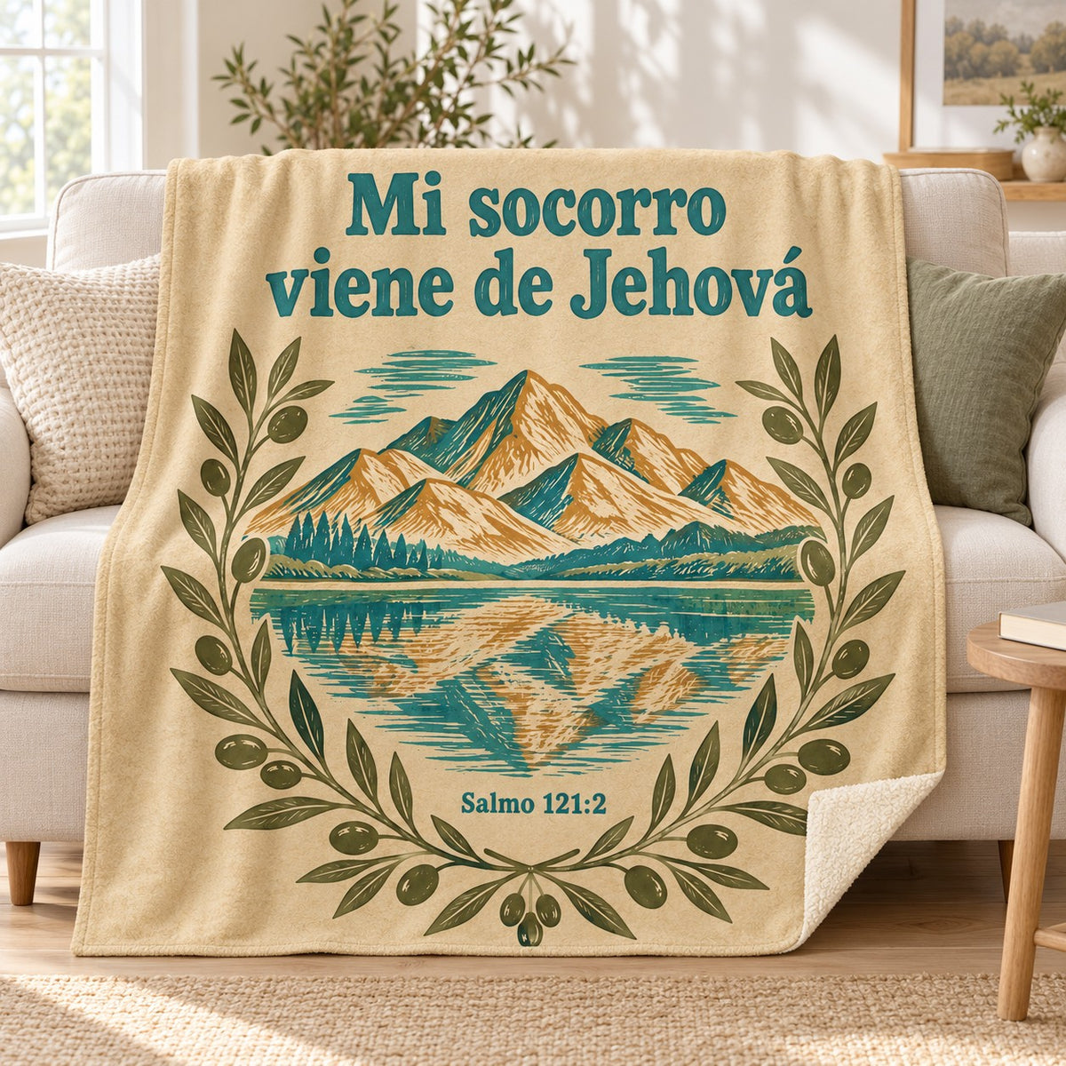 Mi socorro
viene de Jehová blanket, on a sofa