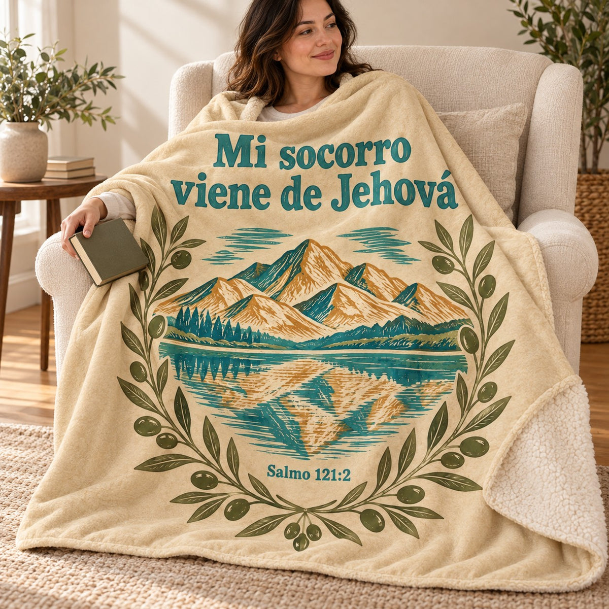 Mi socorro
viene de Jehová blanket, wrapped around a reader
