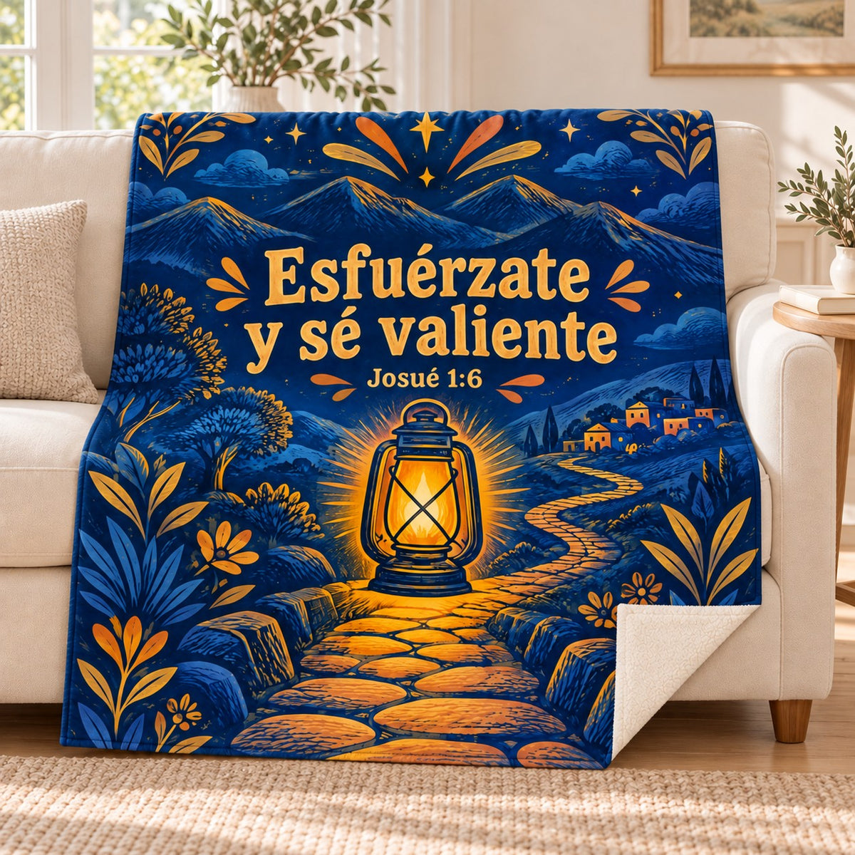 Esfuérzate
y sé valiente blanket, on a sofa