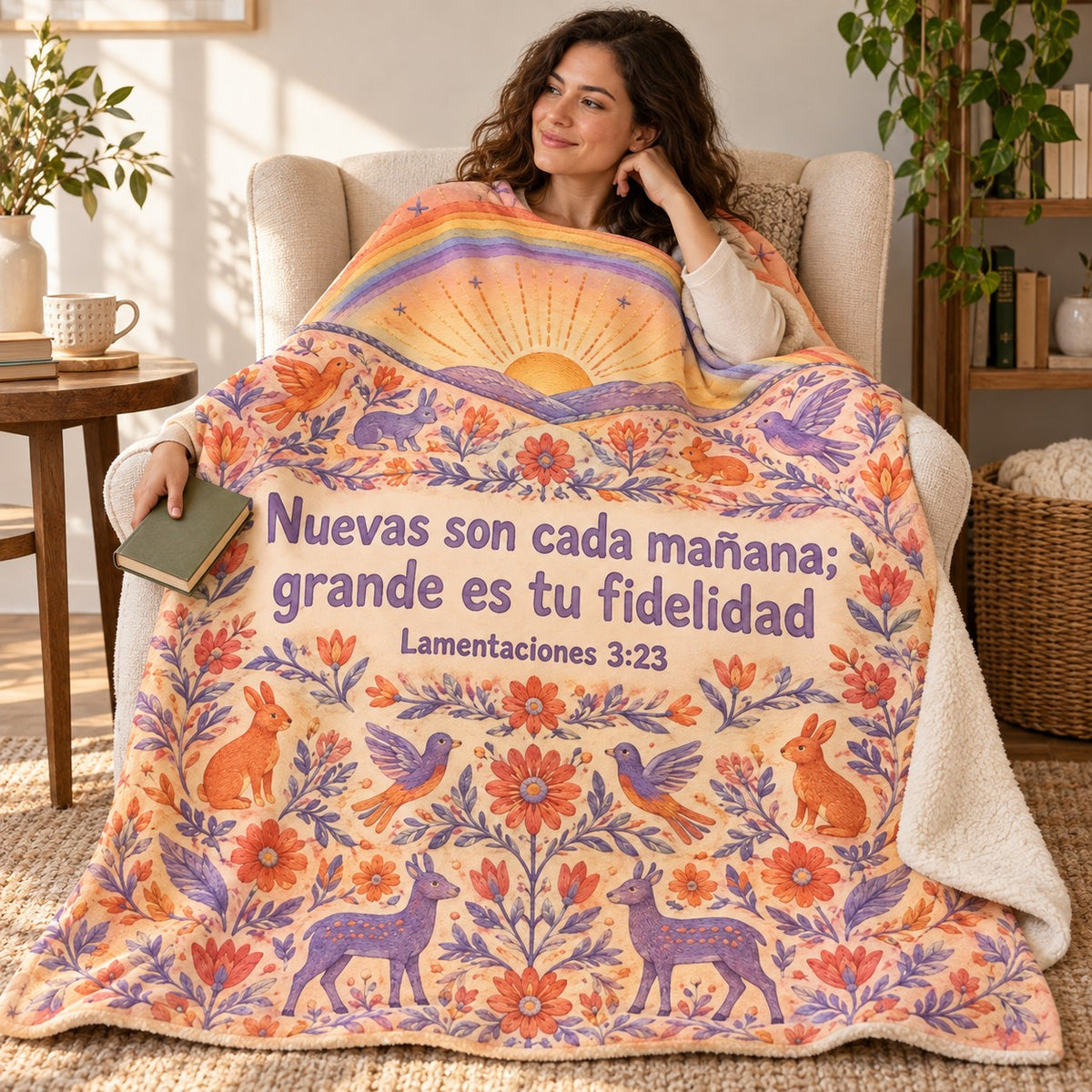Nuevas son cada mañana;
grande es tu fidelidad blanket, wrapped around a reader