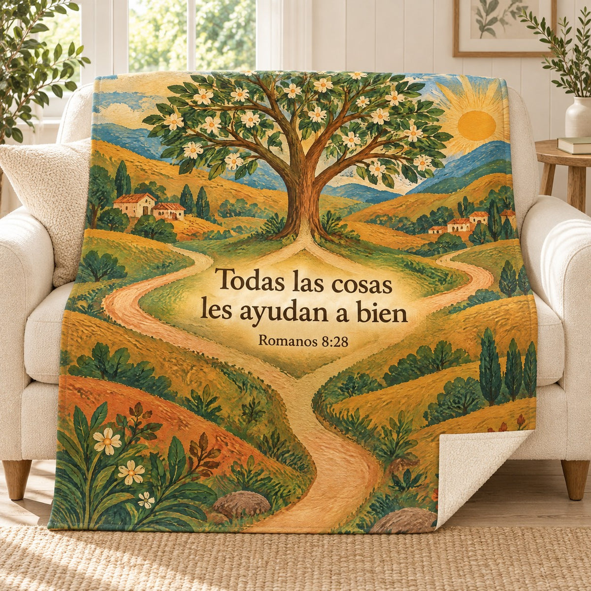 Todas las cosas
les ayudan a bien blanket, on a sofa
