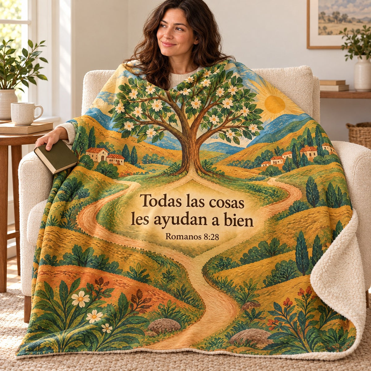 Todas las cosas
les ayudan a bien blanket, wrapped around a reader