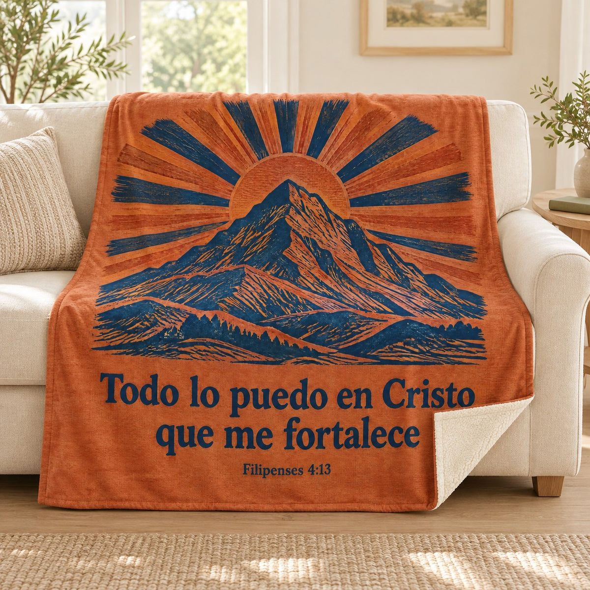 Todo lo puedo en Cristo
que me fortalece blanket, on a sofa