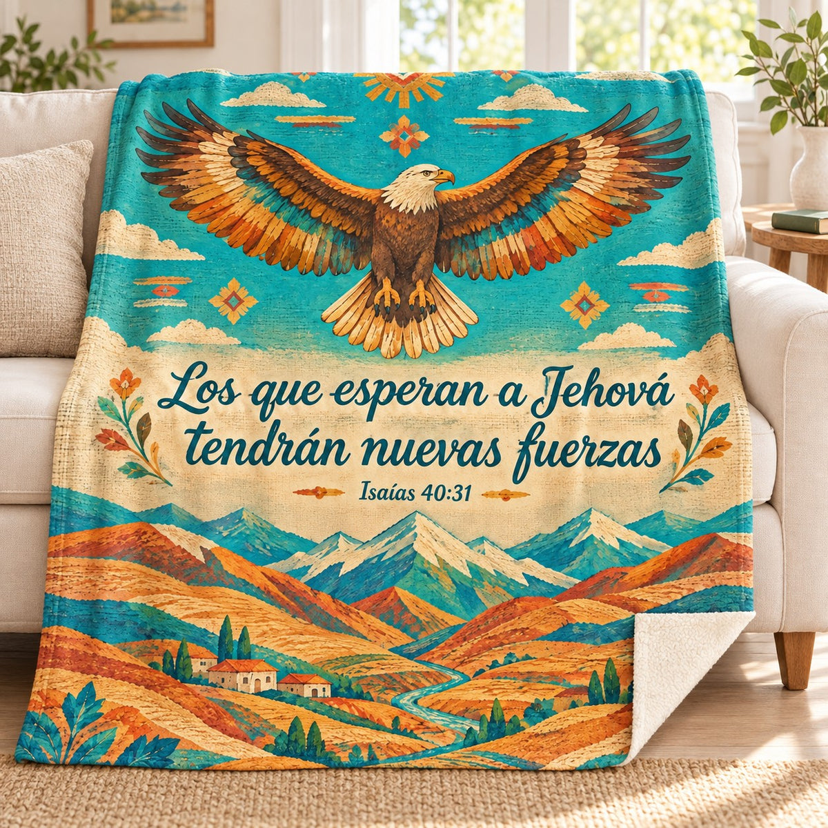 Los que esperan a Jehová
tendrán nuevas fuerzas blanket, on a sofa