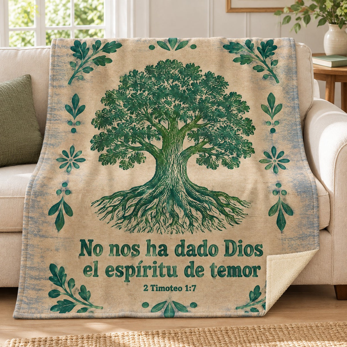 No nos ha dado Dios
el espíritu de temor blanket, on a sofa