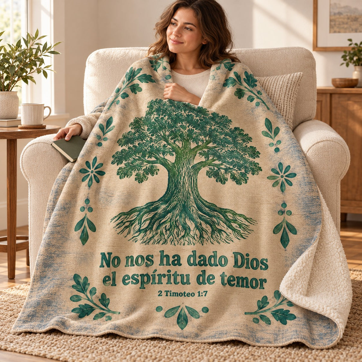 No nos ha dado Dios
el espíritu de temor blanket, wrapped around a reader