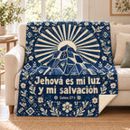 Jehová es mi luz
y mi salvación blanket, on a sofa