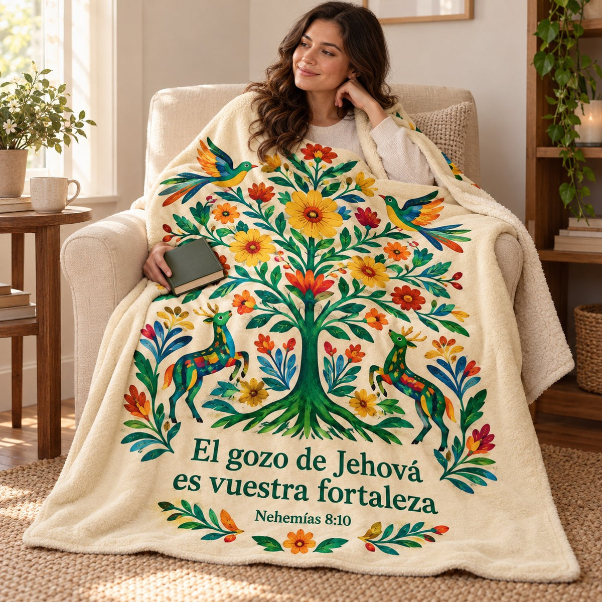 El gozo de Jehová
es vuestra fortaleza blanket, wrapped around a reader