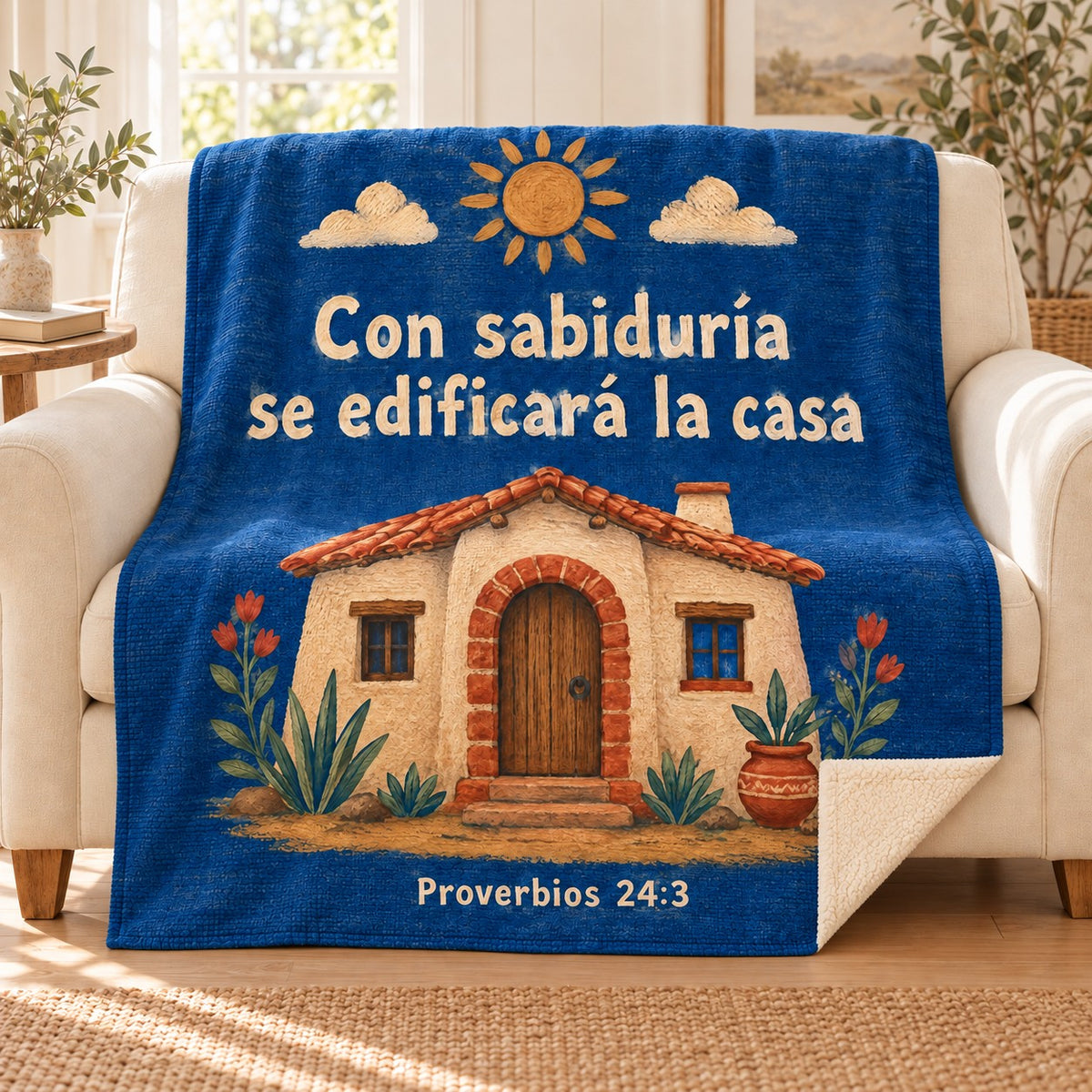 Con sabiduría
se edificará la casa blanket, on a sofa