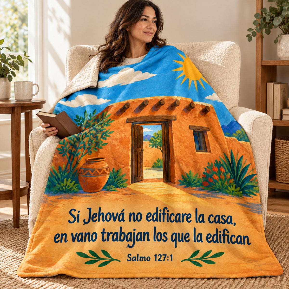Si Jehová no edificare la casa,
en vano trabajan los que la edifican blanket, wrapped around a reader