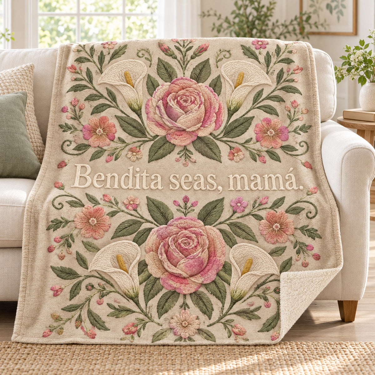 Bendita seas, mamá. blanket, on a sofa