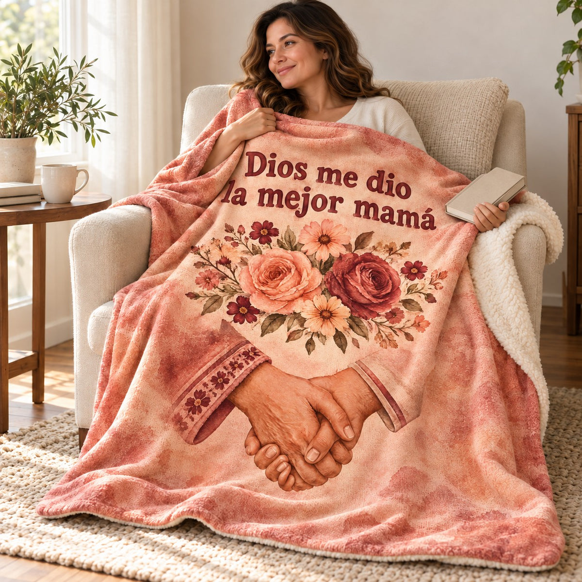 Dios me dio
la mejor mamá blanket, wrapped around a reader