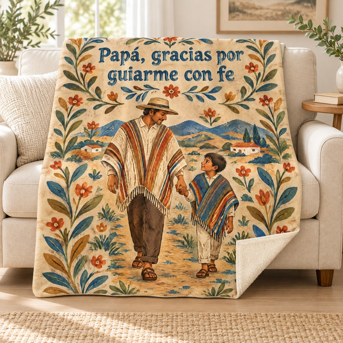Papá, gracias por
guiarme con fe blanket, on a sofa