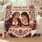 Abuela, tu fe
es mi herencia blanket, on a sofa