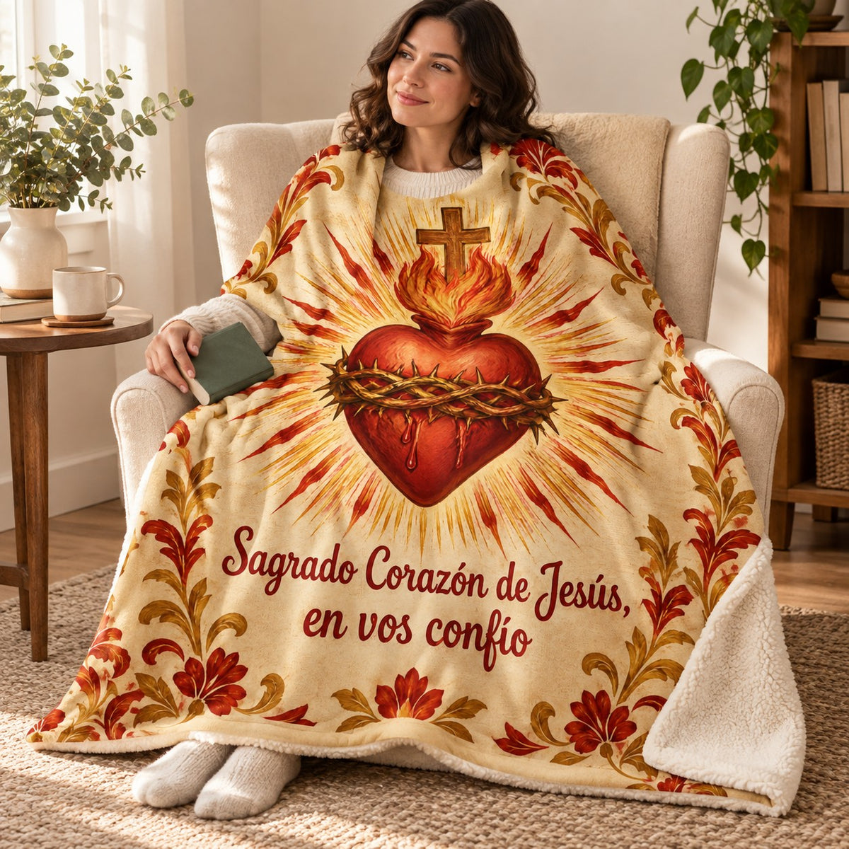 Sagrado Corazón de Jesús,
en vos confío blanket, wrapped around a reader