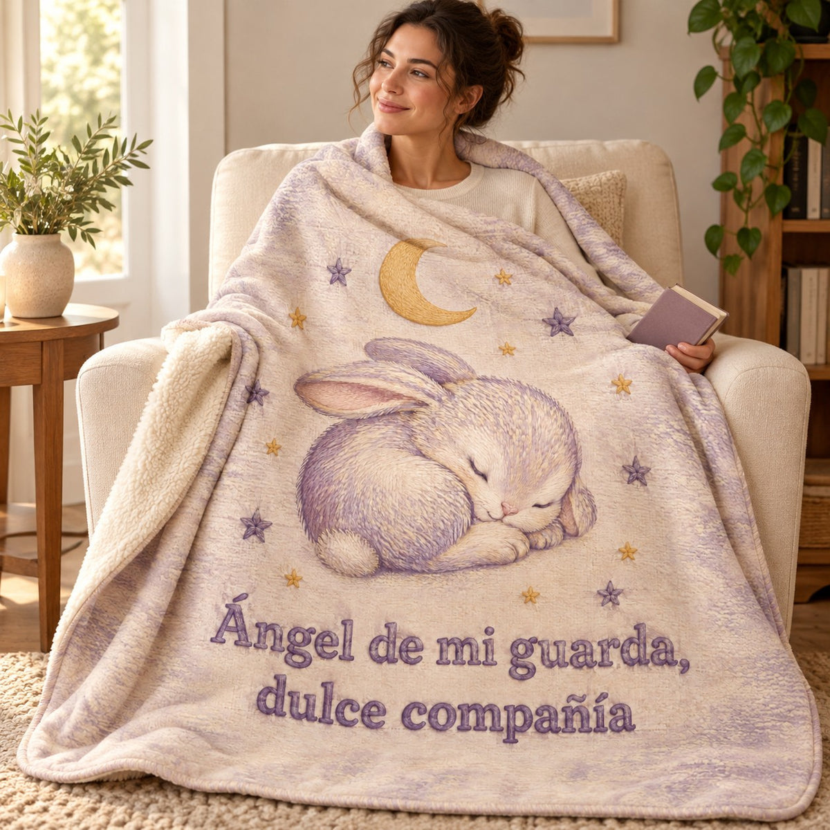 Ángel de mi guarda,
dulce compañía blanket, wrapped around a reader