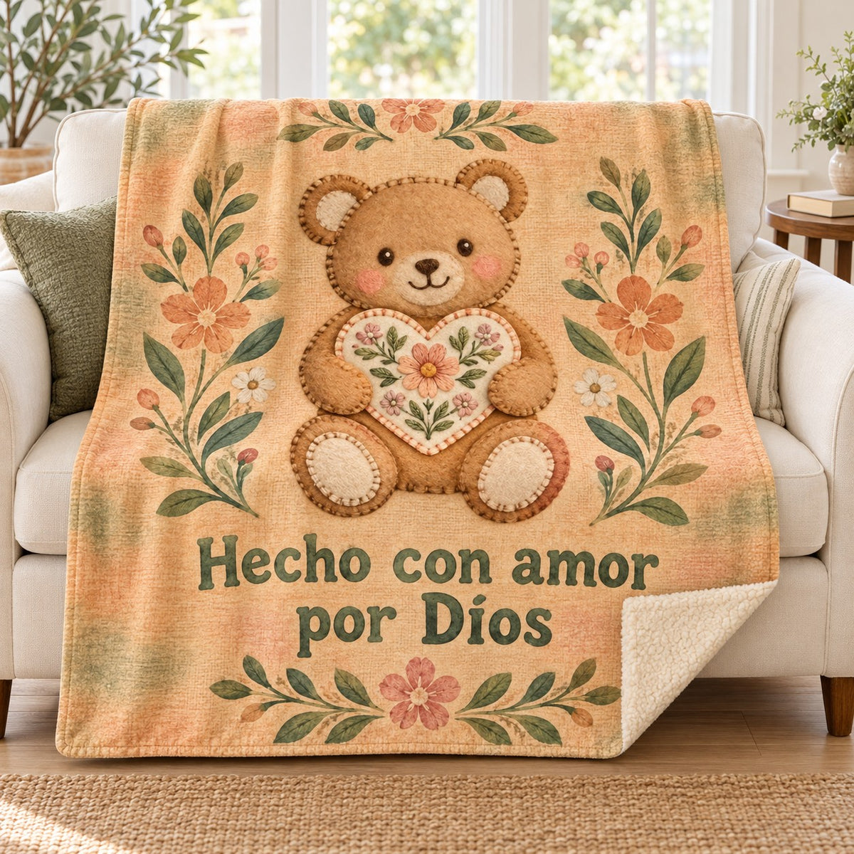 Hecho con amor
por Dios blanket, on a sofa