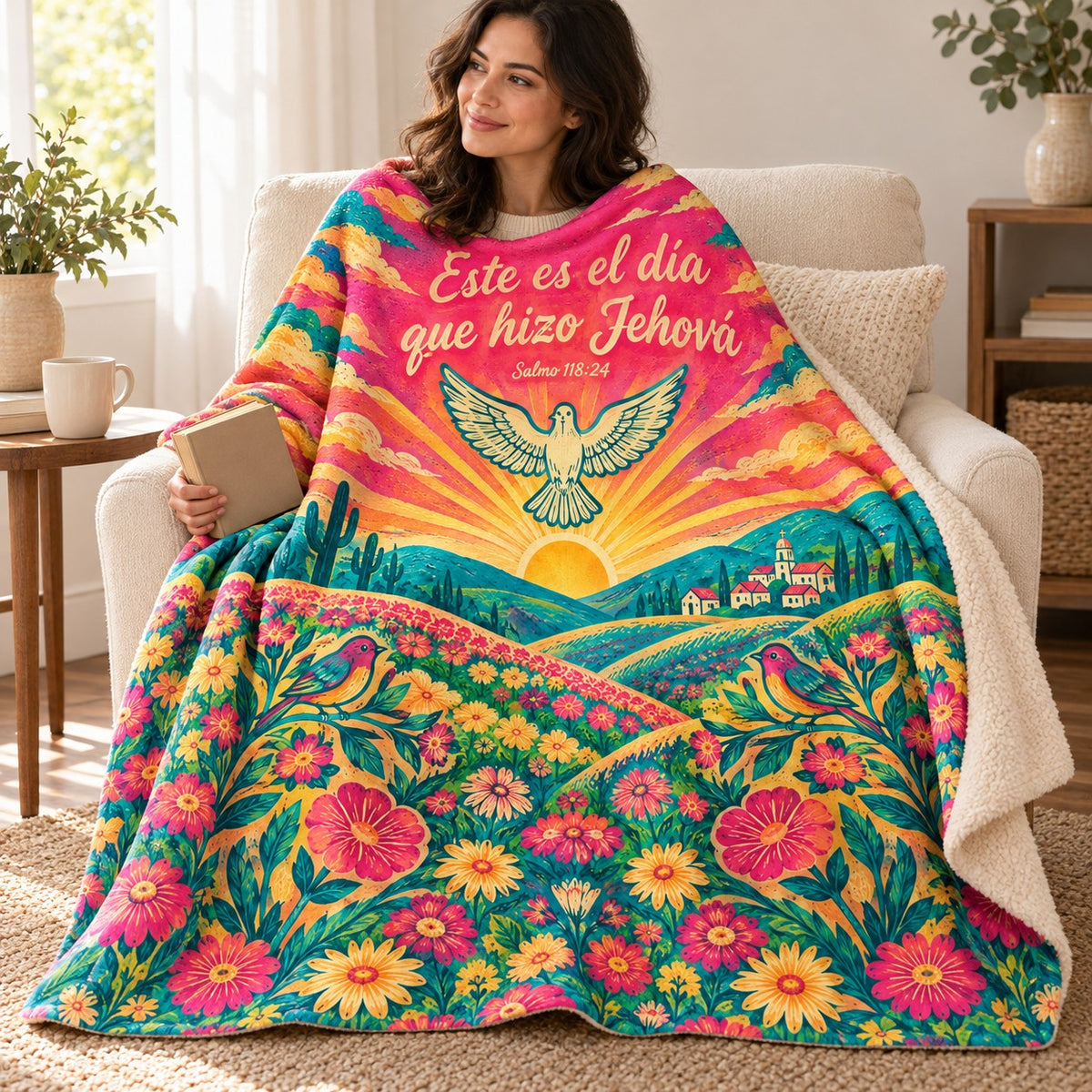 Este es el día
que hizo Jehová blanket, wrapped around a reader