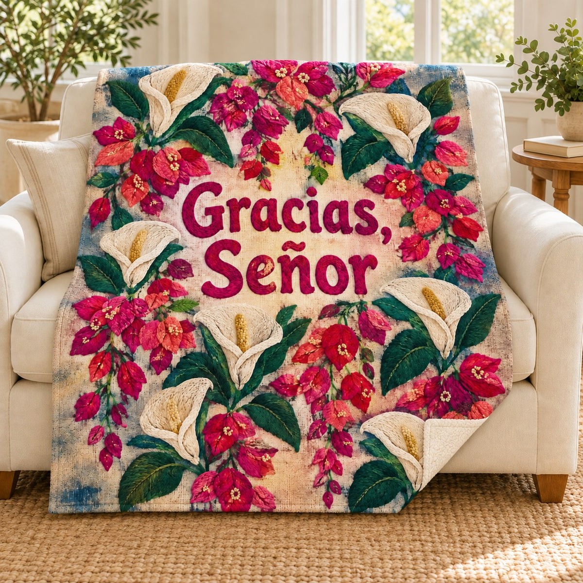 Gracias,
Señor blanket, on a sofa