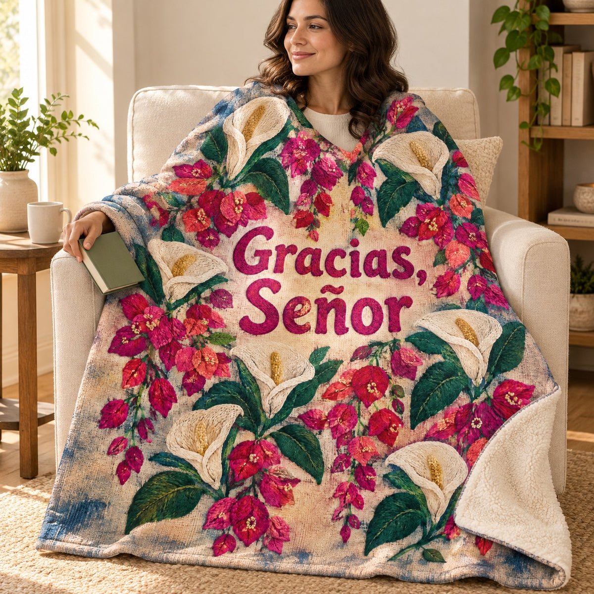 Gracias,
Señor blanket, wrapped around a reader