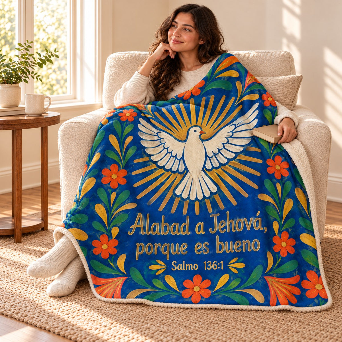 Alabad a Jehová,
porque es bueno blanket, wrapped around a reader