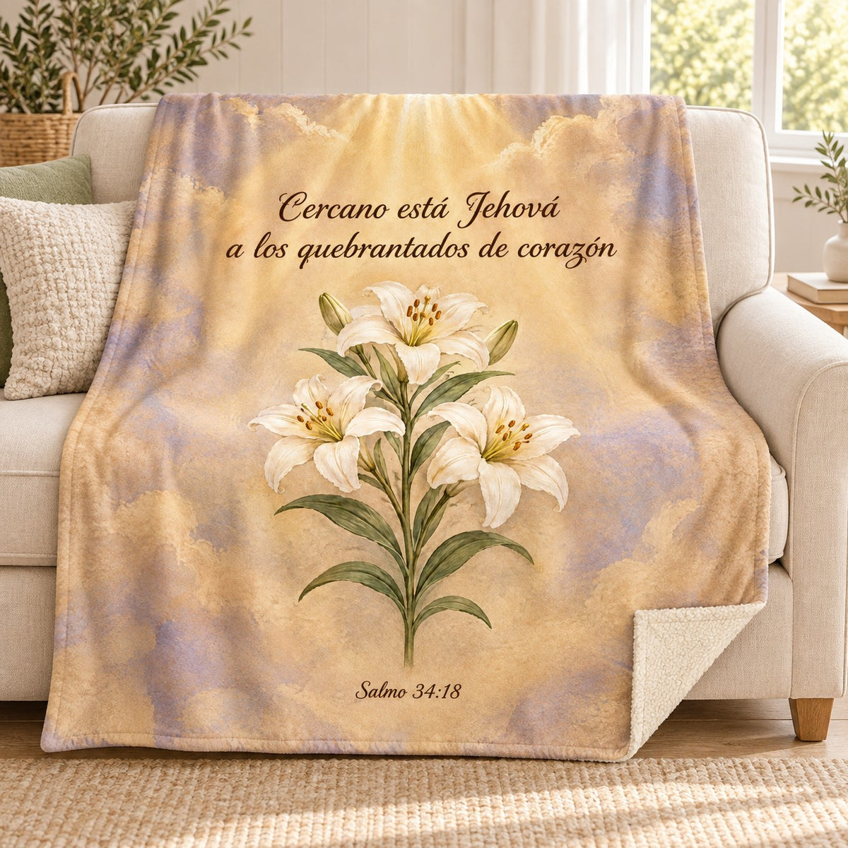 Cercano está Jehová
a los quebrantados de corazón blanket, on a sofa
