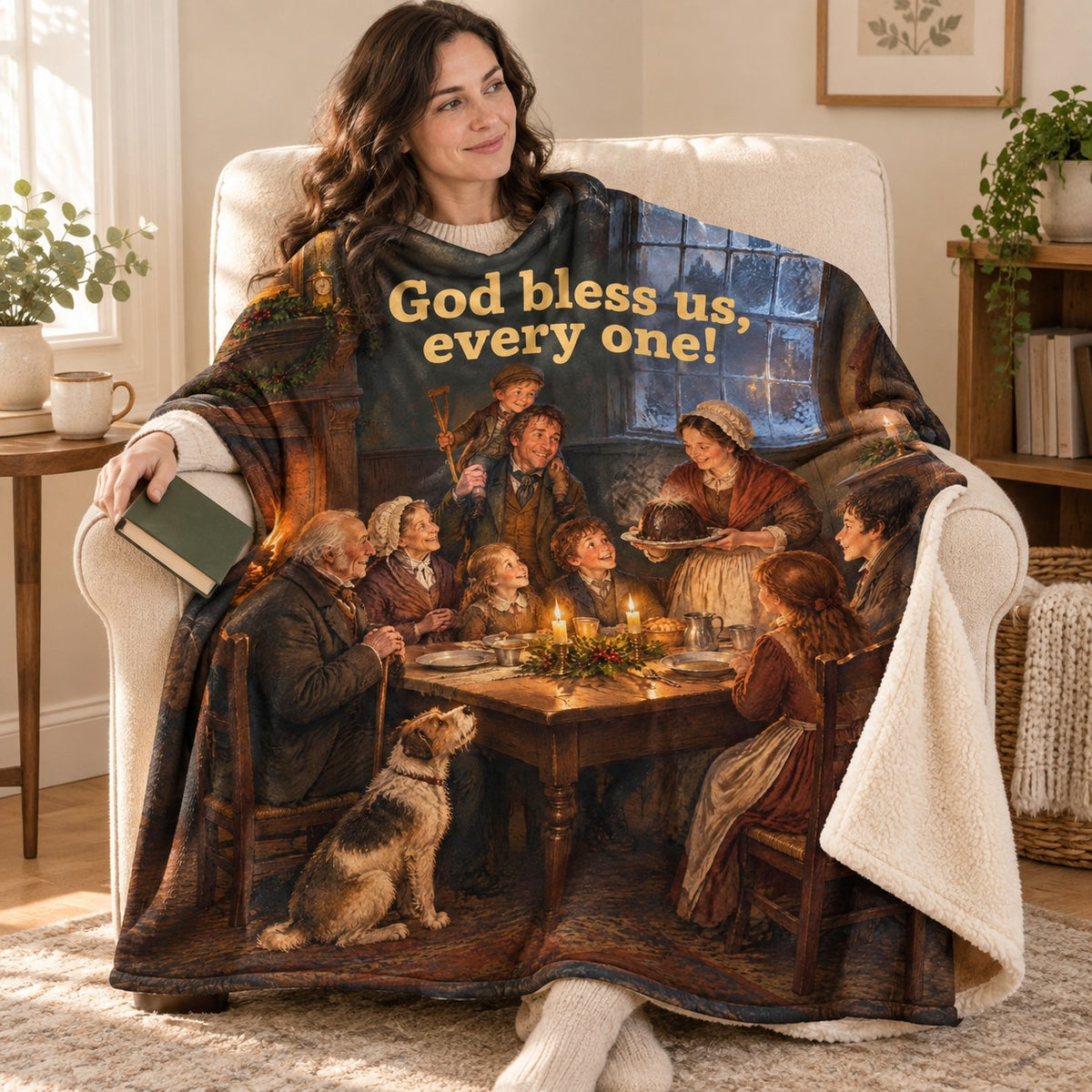 God bless us, every one! blanket, wrapped around a reader
