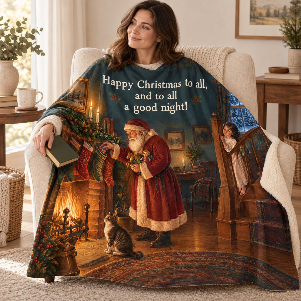 Christmas Hearth blanket, wrapped around a reader