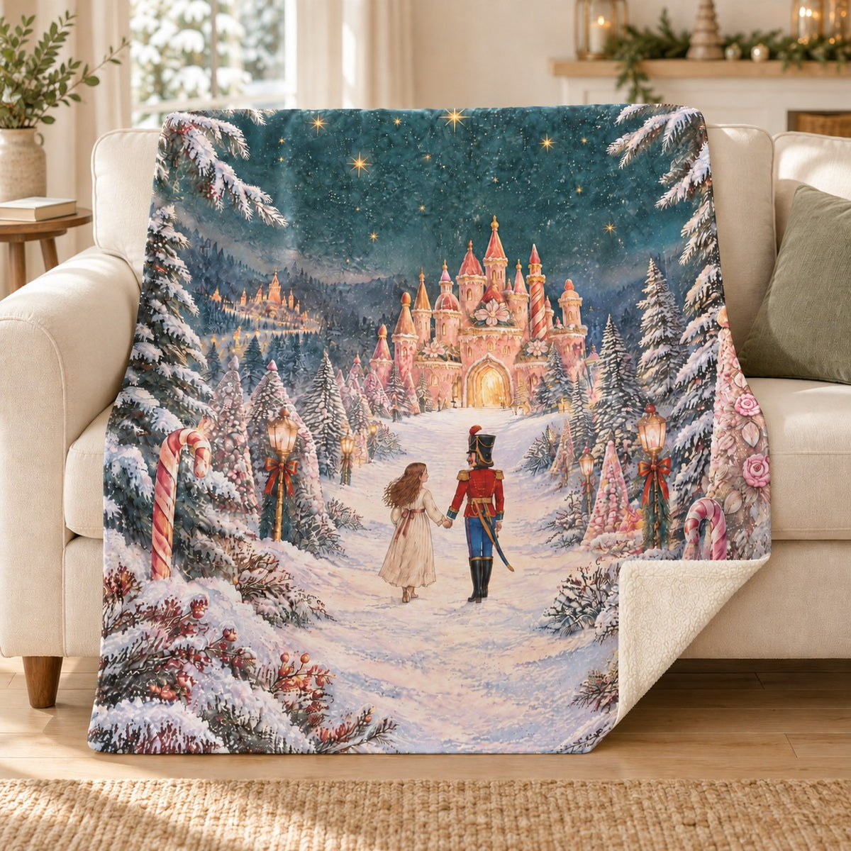 Christmas Wood blanket, on a sofa