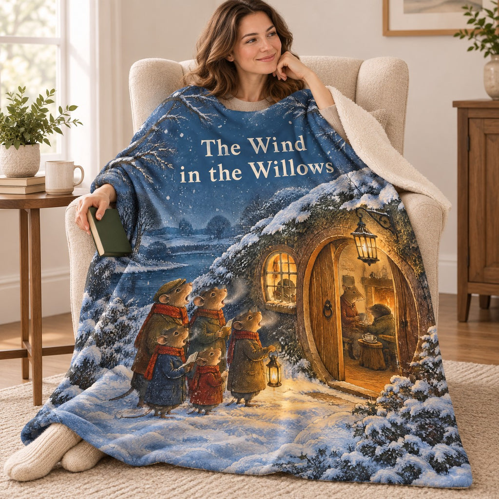The Wind in the Willows blanket, wrapped around a reader