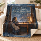 Virginia Writes to Santa blanket, on a sofa
