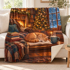 Ginger Cat Christmas blanket, on a sofa