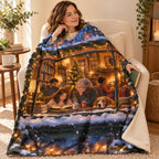 Christmas Eve Bookshop blanket, wrapped around a reader