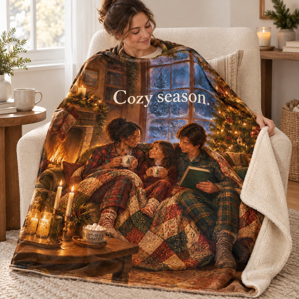 Cozy season. blanket, wrapped around a reader