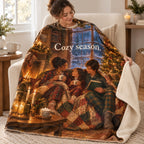 Cozy season. blanket, wrapped around a reader