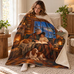Cabin Reading Nook blanket, wrapped around a reader