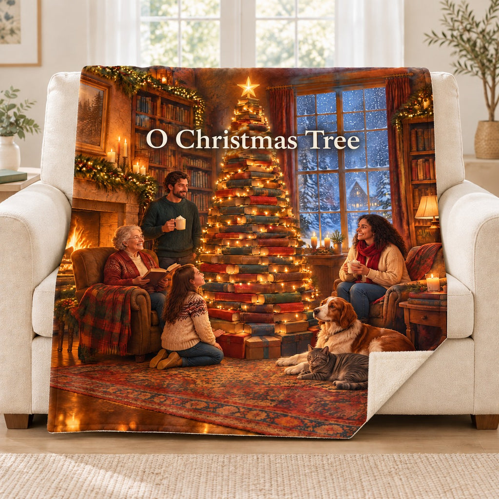 O Christmas Tree blanket, on a sofa